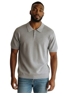 Thom Aaron Knit Polo Shirt New Size Medium Gray Soft Short Sleeve 
New With Tags